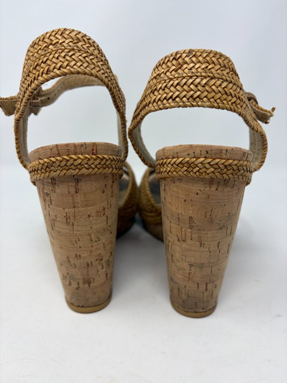 Stuart Weitzman Minx espadrille wedge sandals 9 cork straw ankle strap heeled - Picture 8 of 14